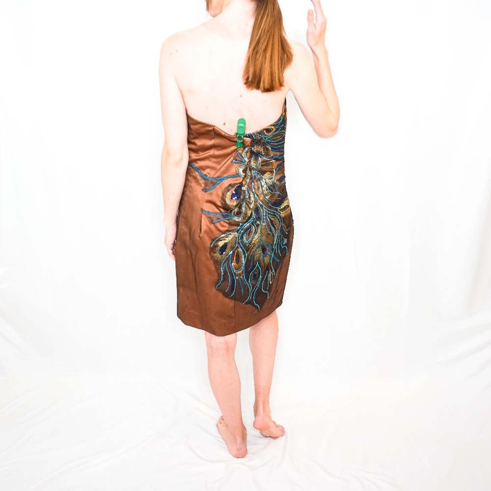 NWOT Peacock Metallic Bronze Blue Sequin Dress - Picture 5 of 7